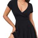 Verdusa Women's Surplice Neck Short Sleeve Mini Wrap A Line Fit and Flare Dress, Large