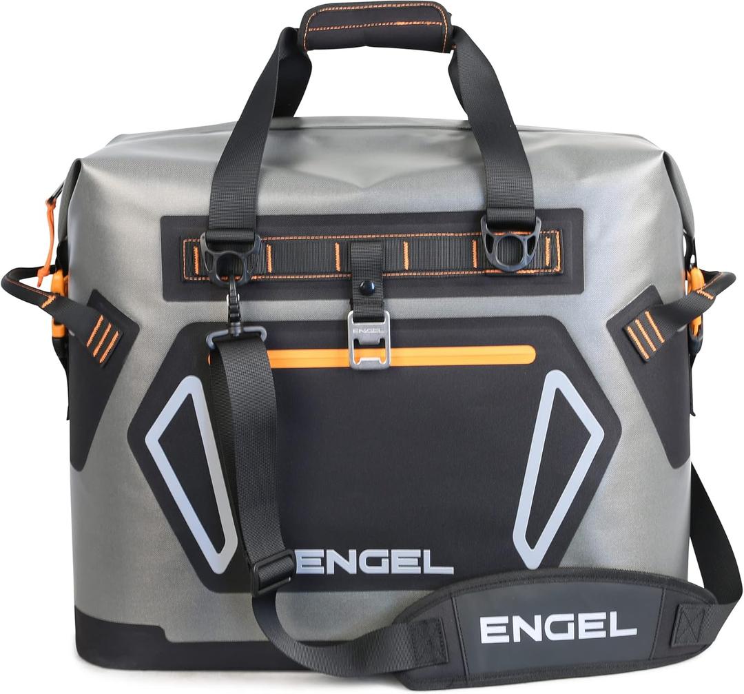 Engel HD30 High-Performance Soft Sided Tote Cooler - Durable, Leak-Proof, Portable Ice Chest for Camping, Fishing, Tailgating & Outdoor Activities - Long-Lasting Cold Retention (Dark Gray/Orange)