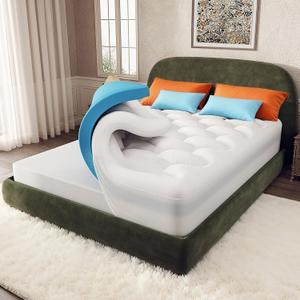 OhGeni Cooling 4 inch Dual Layer Queen Mattress Topper, 2 inch Cooling Gel Memory Foam, 2 inch Down Alternative Pillow Top Pad, Mattresses Cover for Bed, Medium Support, Fits 6-19 Deep Pocket (White)