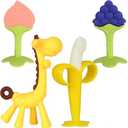 HAILI XMGQ Baby Teething Toys 3-6 Months, Silicone Baby Teether Freezer BPA Free, Babies Teething Relief Sore Gums, Banana Finger Toothbrush, Fruit Shape Giraffe Teether for Infant Boys and Girls