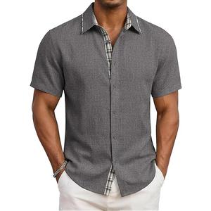 MAGCOMSEN Men's Button Down Shirts Short Sleeve Casual Shirt Summer Beach Vacation Wedding Shirts, M, Dark Grey