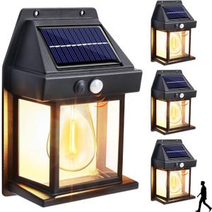 Joomer Solar Wall Lights Outdoor 4PACK, Dusk to Dawn Porch Lights Fixture, Waterproof Exterior Lighting with Clear Panel for Patio Entryway Front Door, Solar Wall Lantern with 3 Modes & Motion Sensor