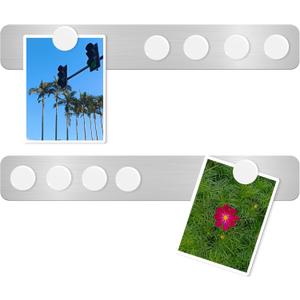 Magnetic Bulletin Board Magnet Board, Frameless Stainless Metal Board Strip, Magnetic Strips with Adhesive Backing Small Memo Display Board with 10 Pcs White Magnet, for Kitchen Office (2 PCS)