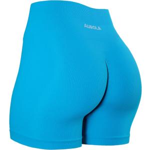 AUROLA Power Workout Shorts for Women Tummy Control Squat Proof Ribbed Thick Seamless Scrunch Active Short (Blue, S)
