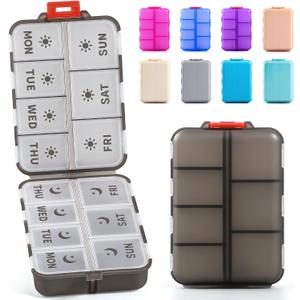 NEW Foldable & Double Protection Portable Weekly Pill Organizer 2 Times A Day with Etched Labels, AM PM 7 Day Week Medicine Box, Daily Travel Pill Case Dispenser for Vitamin, Supplement - Clear Black