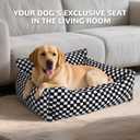 Dog Beds for Small Medium Dogs, Washable Soft Fleece Dog Bed with Removable Cover, Puppy Sofa Bed with Anti-Slip Bottom, Pet Sleeping Bed for Indoor Cats & Dogs Under 23 lbs (Grid Black)