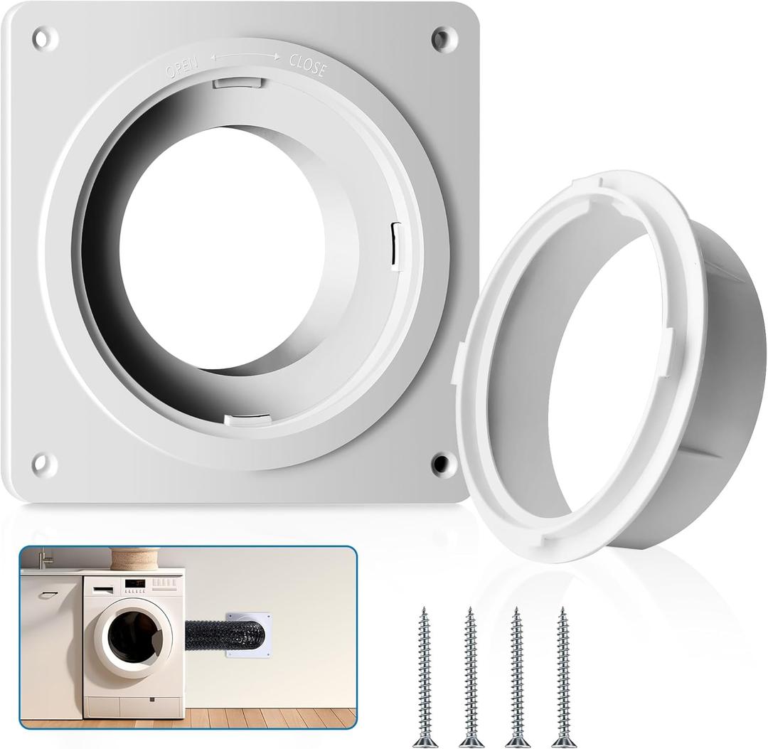 Fosenlion Dryer Vent Wall Plate with Quick Connect & Disconnect, Twist Lock Dryer Vent Connector Kit, 4 Inch Dryer Duct Connector Flange, for Wall Exhaust Vent, Ceiling or Warmhouse Air Circulation, No Hoses