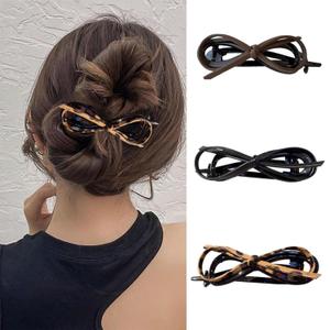 3PCS Twist Bow Hair Clips Flat Hair Claw Clips for Thick Hair Hair Ribbon Bow Hollow Out Duckbill Barrettes Clip Non-Slip Ponytail Holder Hairpins for Women and Girls