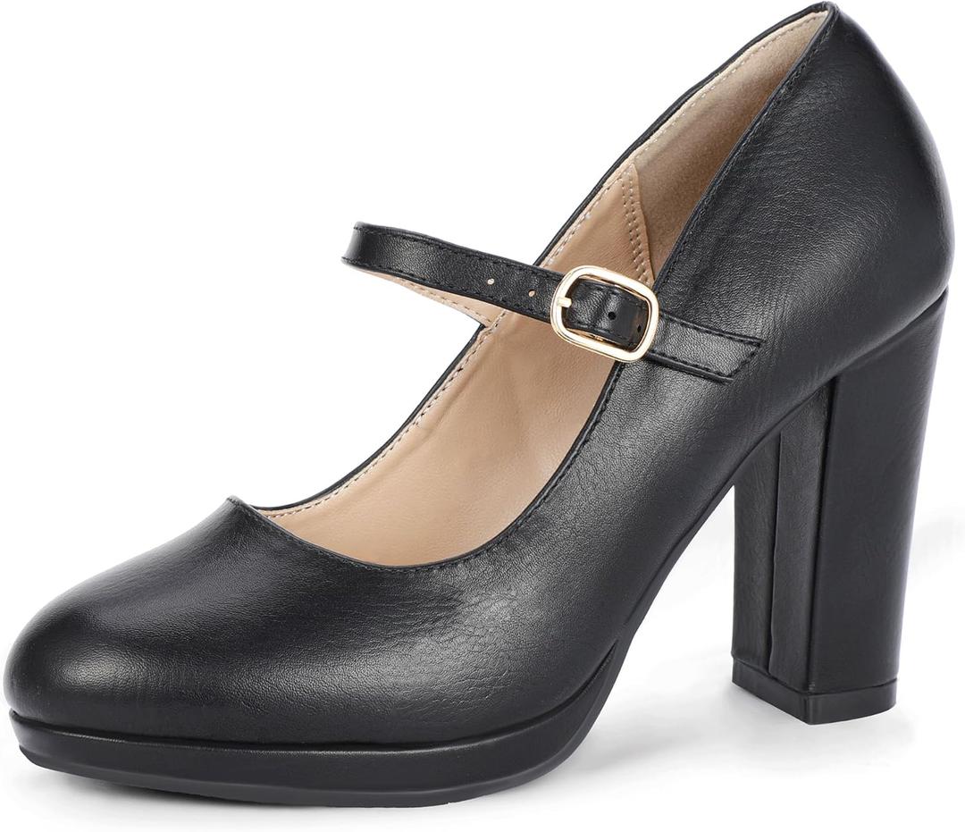 IDIFU IN4 Mary Jane Shoes Closed Toe Heels Platform High Chunky Block Heels Women's Pumps Comfortable Dress Shoes for Women Wedding Bridal Work Fashion Round Toe Pumps Shoes (8)