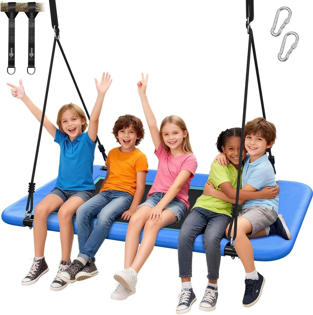 Trekassy 60" Extra Large Rectangle Tree Swing - Heavy Duty 700lb Capacity, Waterproof Platform for Kids & Adults with Complete Installation Kit & 2 Tree Straps (Blue)