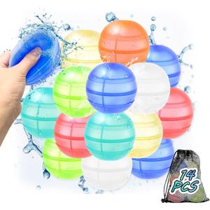 Reusable Water Balloons for Kids & Adults, 14 Pack Refillable Silicone Water Balloons Quick Fill, Self Sealing Water Balloon for Pool, Summer Toys Beach Toys for Outdoor Idea Gift, Party Supplies