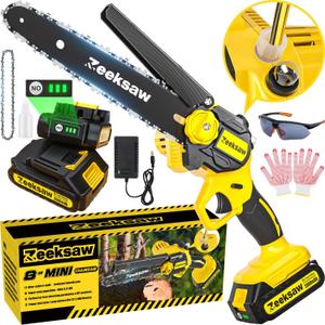Mini Chain saw Cordless 8 inch Auto Oiler, Automatic Chain Tension, 21V MAX* Rechargeable Cordless Chainsaw with 2x2.0Ah Battery and Charger, Mini Chainsaw 8 inch Cordless Hand-Held Electric Chain Saw