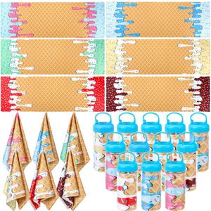 Hahafelt 12 Pack Ice Cream Drip Baseball Cooling Towels for Boys, Ice Cream Print Sports Towels with Bags, 40"x12" Breathable Chilly Towel, Colorful Summer Microfiber Towel for Sport Team Gift Beach