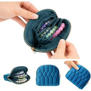 2026New Travel Jewelry Case, Small Travel Jewelry Bag with Zipper, 5-Layer velvet Travel Jewelry Pouch for Bracelet Rings Earring (TealBlue)