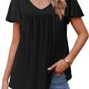 HOTOUCH Womens Short Sleeve Tunic Tops V Neck Loose Fit Ruffle Sleeve Shirts Summer Floral Dressy Casual Boho Blouses (Black, S)