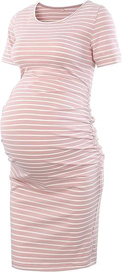 Liu & Qu Women's Maternity Bodycon Ruched Side Dress Casual Short & 3/4 Sleeve Dress for Daily Wearing Or Baby Shower, Large