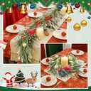 VIHOSE 6 ft Christmas Flocked Norfolk Pine Garland, Luxury Real Touch Garland with Lights, Glitter Red Poinsettia, Bows & Balls, Battery Operated Prelit for Xmas Mantel Stair Railing Home Decor