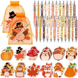 24 Sets Fall Sticky Notes and Thanksgiving Ballpoint Pens, Pumpkin Maple Leaf Acorn Shape Notepads Pens Fall Party Favors Thanksgiving Gifts Bulk for Coworker Teacher Nurse School Office Supplies