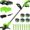 SEYVUM String Trimmer, 20V 12-inch Cordless Weed Trimmer with Auto Line Feed, 2 X 2.0Ah Battery Powered Lawn Edger with 5 Pcs Spool Line & 8 Pcs Plastic Blades, Fast Charger Included, Green