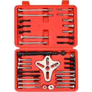 46PCS Harmonic Balancer Puller Set | Power Steering Pulley Puller Installer Tool Set, Flywheel Remover, Crankshaft Pulley Removal, Steering Wheel Pulling Set (Red)