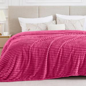 BEDELITE Blankets Queen Size for Bed, 300GSM Soft & Warm Fleece Blanket, Decorative and Giftable Striped Hot Pink Blankets for Women, Men, 90"x90"