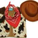 Kids Western Rodeo Cowboy or Cowgirl Classic Costume Set - Vest, Brown Hat, Bandanna, XL