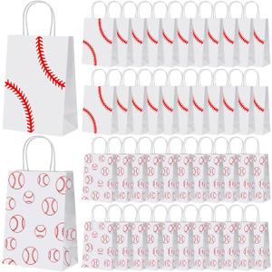 Hillban 100 Pcs Baseball Paper Gift Bags with Handles Baseball Snack Treat Goodie Party Favor Bags Sports Theme Candy Sacks for Club Team Game Party Supplies
