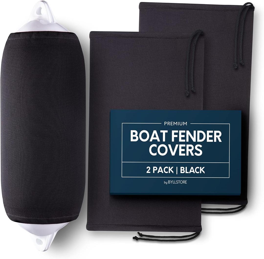 Boat Fender Covers | Black & Navy Blue | 1, 2 & 4-Pack | Polyester (2-Pack, Black, 8 x 22)