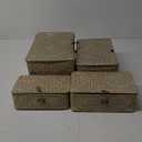 Woanger Set of 4 Wicker Storage Baskets OrganizerHandwoven Storage Bins with Lid for Organizing, Home Utility Box for Home Office Supplies Multipurpose Container(White)