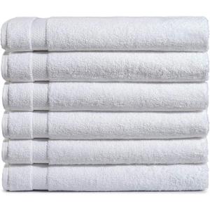 Amazon Basics 6-Pack Bath Towels, 100% Ring Spun Cotton, 600 GSM, Lightweight and Highly Absorbent, Quick Drying, Hotel Quality, 27 x 54 inches, White, Bath Towels - 6 Count