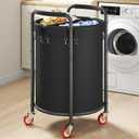 190L 2 Section Laundry Basket with Wheels, 50 Gal., Rolling Laundry Hamper, Round Laundry Sorter Cart with Handle, Steel Frame and Removable Bag for Clothes Storage