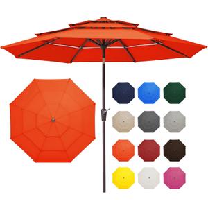 JEAREY 9FT 3 Tier Patio Umbrella Outdoor Market Umbrella Table Umbrellas with 8 Ribs 1.5 Pole Push Button Tilt and Crank UV Protection for Garden,Orange