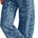 loveimgs Women Boyfriend Baggy Barrel Jeans Floral Print Denim Ankle Pants Wide Leg Mid Rise Jeans Sweatpants Y2k Patchwork, L