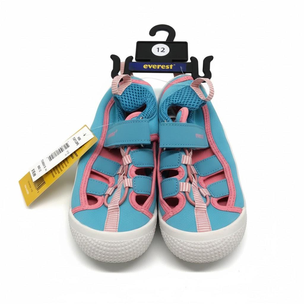 Everest Kids Flip Flops, Size 12, Aqua Blue / Pink