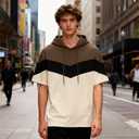 Mens Short Sleeve Hoodie Soft Cotton Color Block T-Shirt Pullover Big Pocket Half Sleeve Summer Sweatshirt XXL