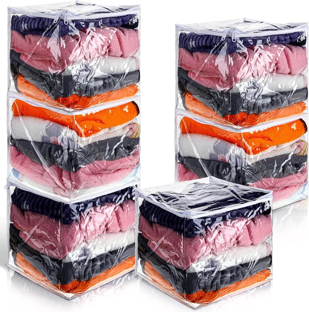 6 Packs Clear Zippered Storage Bags Sweater Moth Bags Plastic Storage for Blankets Clothes Bed Sheet Organizer with Zipper for Closet Linen Sweater Bed Sheet Clothes Pillow(12 x 12 x 12 Inch)