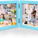 Double 5x7 Horizontal Combo, Soft-Blue Wood Picture Frame, 4.5x6.5 Opening Foldable Landscape View Photo Frame on Table-top or Wall