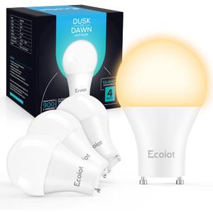 GU24 Dusk to Dawn Outdoor Light Bulbs,Light Sensor A19 LED Bulbs,Photocell Sensor, Automatic On/Off for Indoor/Outdoor Security Lighting,10Watt(90Watt Equivalent),2700K Soft White,4 Pack
