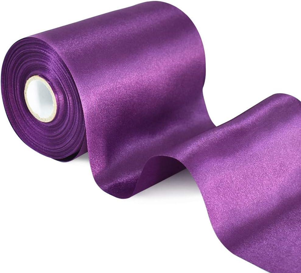 TONIFUL 4 Inch x 22 Yards Wide Purple Satin Ribbon Solid Fabric Large Ribbon for Cutting Ceremony Kit Grand Opening Chair Sash Table Hair Car Bows Sewing Craft Gift Wrapping Wedding Party Decoration