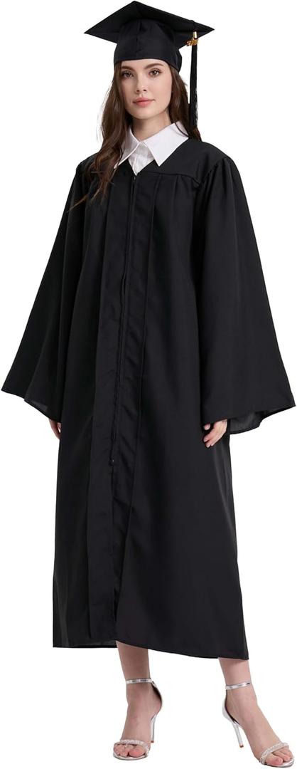 Unisex Matte Graduation Cap and Gown 2026 Tassel Set for High School &College Graduates (Black), Size 51