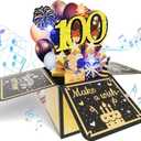 Happy 100TH Birthday Gift Card with Lights and Music, Funny 3D Pop Up Foldable Birthday Cards for Men Women Greeting Gifts for 100 Years Old Kids Boy Girl