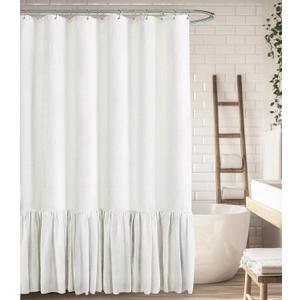 Farmhouse Shower Curtain with Ruffle Hem Linen White Shower Curtains for Bathroom Country Vintage Rustic Natural Fabric, 72" W x 96" L