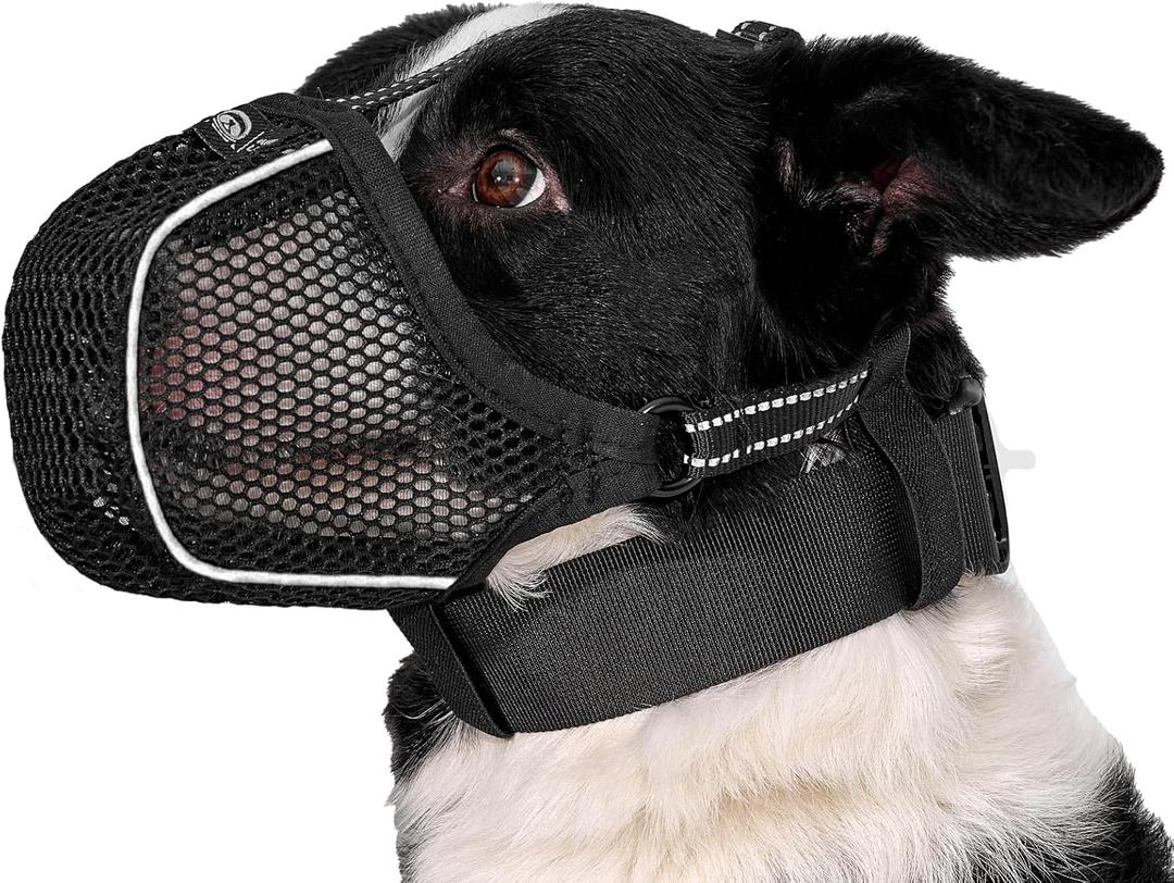Dog Muzzle, Soft Mesh Muzzle for Large Medium Small Sized Dogs, Reflective Adjustable Lightweight Dog Muzzle for Scavenging Biting Grooming Chewing Vet Visit, Allows Panting Drinking, Small