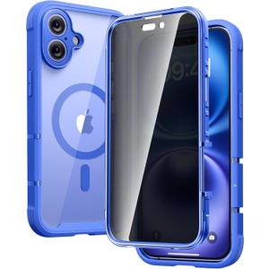 Diaclara Magnetic Designed for iPhone 16 Case, Full Body Rugged Case with Built-in Privacy Touch Sensitive Anti-Scratch Screen Protector, Upgraded [Full Camera Protection] (Ultramarine)