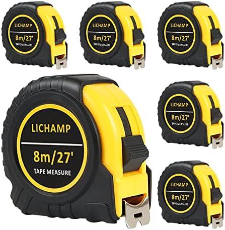 Lichamp 27FT/8M SAE and Metric Tape Measure 2 Pack, Retractable and Easy Read Measuring Tape Bulk Set, Min 1/8 inch Fraction and 1mm Scale