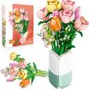 Flowers Bouquet Building Set Tulips Camellia with Vase for Adult -1011pcs Compatible with Lego