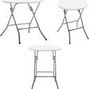 BTEXPERT Set of 3, White 24" Round Plastic Folding Table Commercial Portable for Picnic Party Camping Banquet Card Dining Wedding Event Home Kitchen Indoor Outdoor, 30" Height