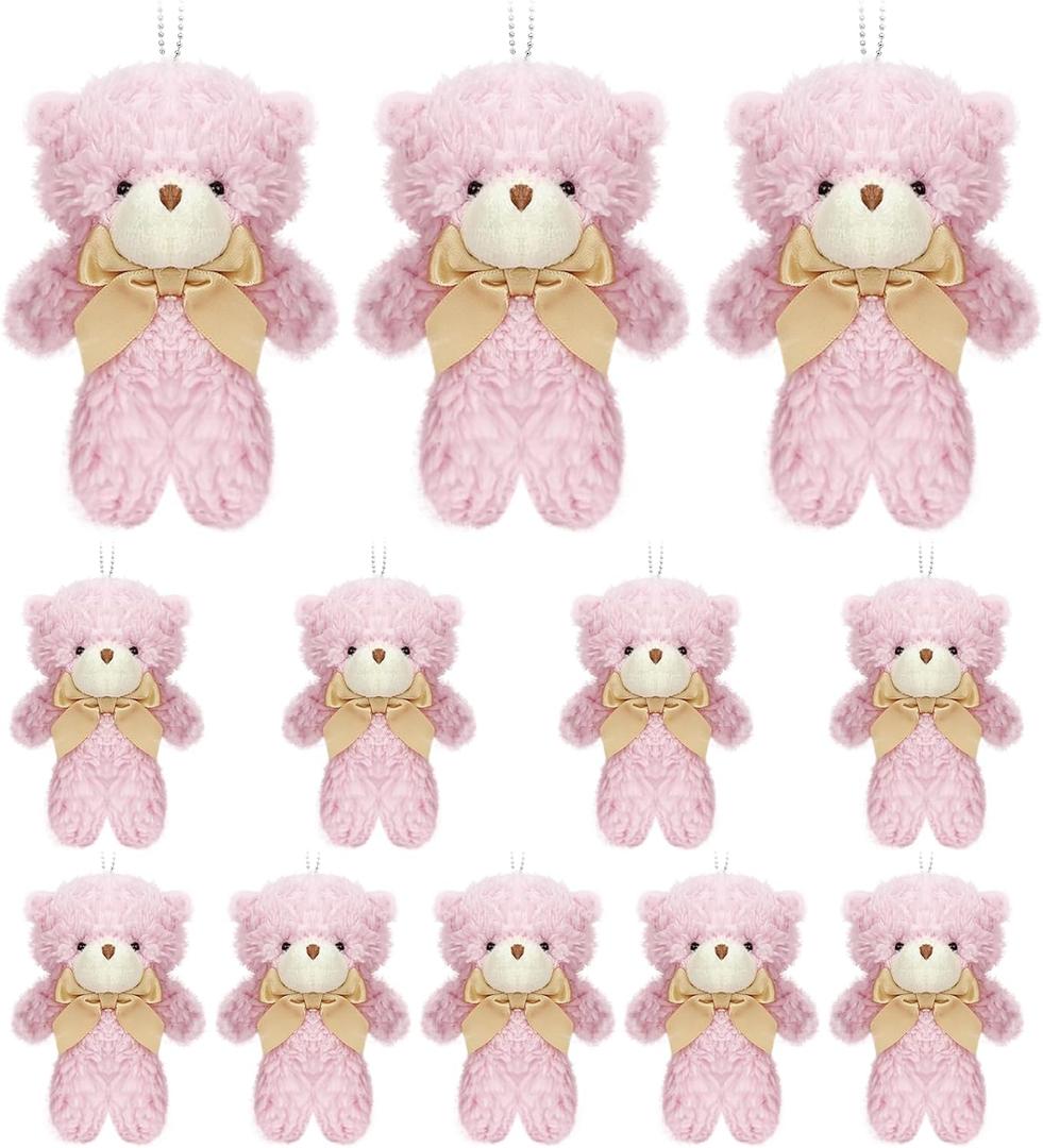 12 pcs Mini Teddy Bears Pink Teddy Bear Stuffed Animal Plush Bear Keychain Birthday Graduation Christmas Party Favor
