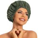 Reusable Shower Cap for Women, Large Waterproof Shower Bonnet Washable Elastic Band Bath Hair Hat for Long Hair, Braids (Green)