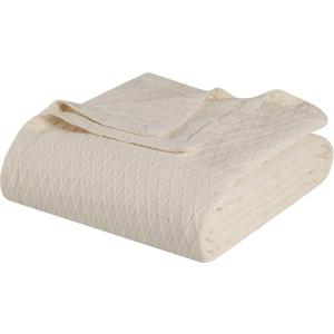 Superior Diamond Weave All-Season Cotton Blanket, Cover for Home, Couch, Bed, Soft, Warm Blankets, Boho Aesthetic, Comfy, Cozy, and Cute Covers, Decorative Bedding Essentials, Throw Size, Ivory